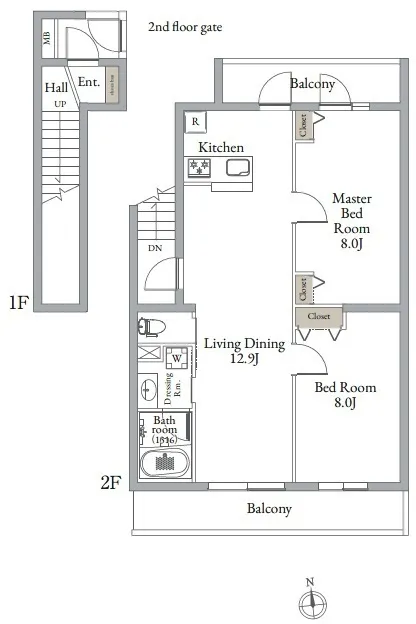 Belle Maison Nakamurabashi South - Floor Plan - ["White", "Technical drawing", "Diagram"]