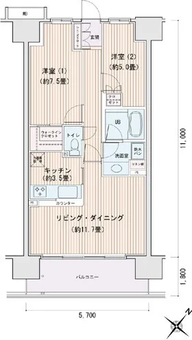 Esty Maison Toyosu Residence - Floor Plan - ["Tile Flooring", "Wood flooring", "Brutalist architecture"]