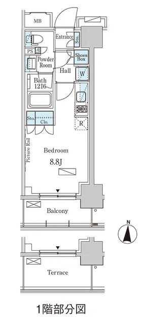 Park Axis Honjo Shinsuikouen - Floor Plan - ["Rectangle", "Font", "Parallel"]