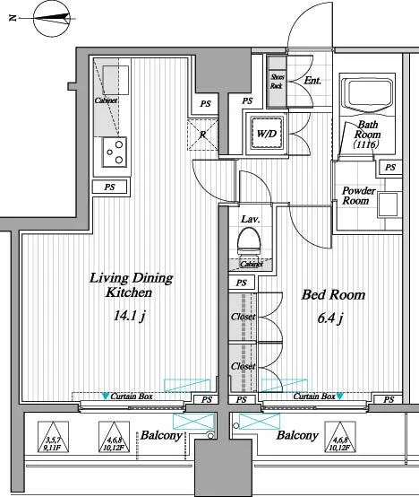 RESIDIA Kinshicho II - Floor Plan - ["Rectangle", "Font", "Slope"]