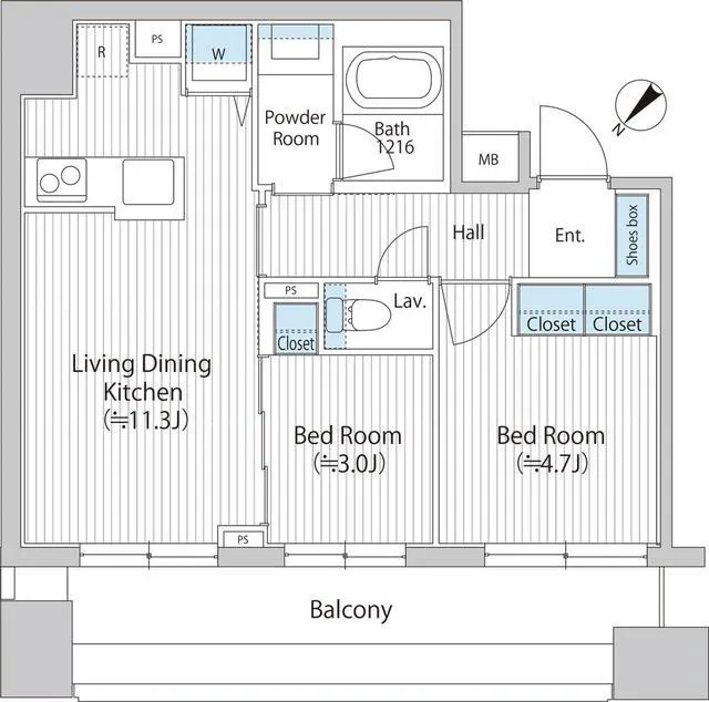 Baus Flats Nihonbashi Hamacho - Floor Plan - ["Rectangle", "Slope", "Font"]