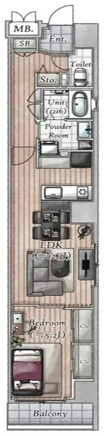 Residia Asakusa Place - Floor Plan - ["Floor", "Hardwood", "Balcony"]