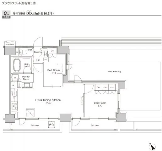 Proud Flat Shibuya Tomigaya - Floor Plan - ["Schematic", "Font", "Rectangle"]