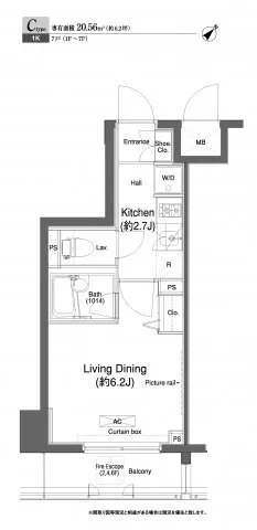 Proud Flat Monzen Nakamachi II - Floor Plan - ["Rectangle", "Font", "Parallel"]