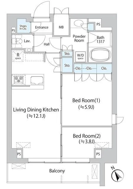 Milia Residence Asakusabashi II - Floor Plan - ["Rectangle", "Font", "Parallel"]