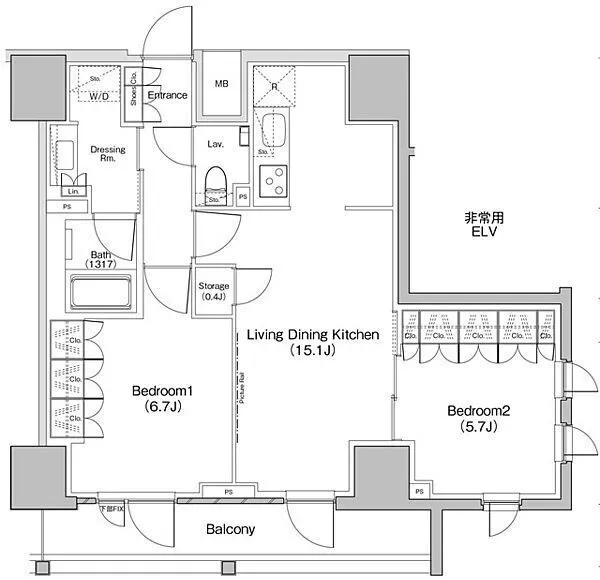 The Park Habio Itabashi Kuyakusho-mae - Floor Plan - ["Rectangle", "Font", "Schematic"]