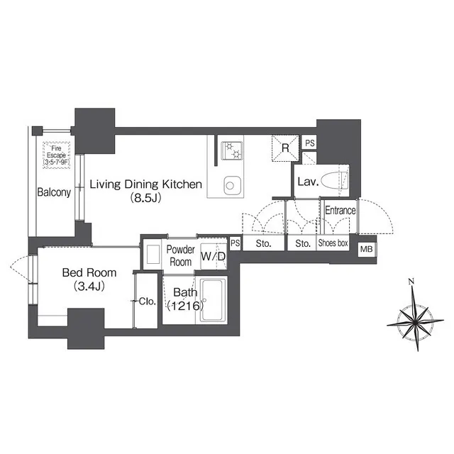 Dimus Ueno Okachimachi - Floor Plan - ["Rectangle", "Font", "Parallel"]