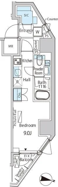 Bowflats Shinagawa Canal Side - Floor Plan - ["Rectangle", "Font", "Parallel"]