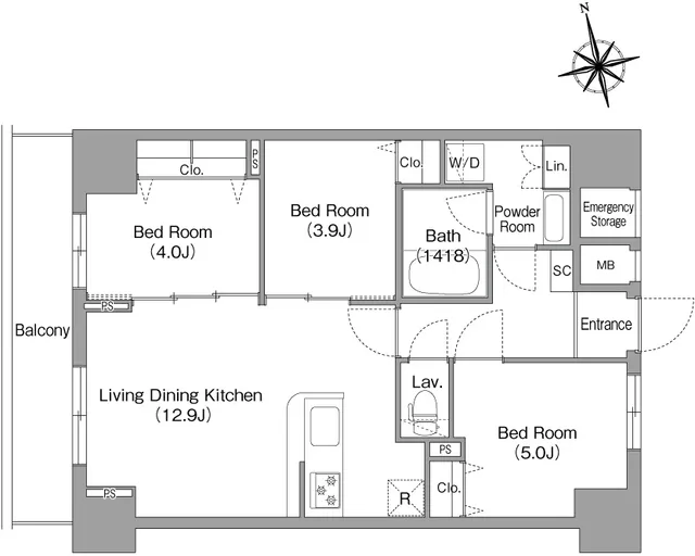 Comforia Liv Minamisunamachi East - Floor Plan - ["White", "Diagram", "Plan"]